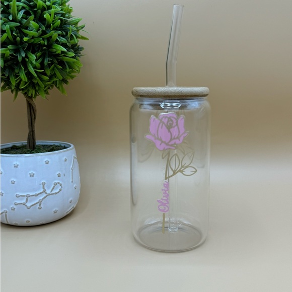 Coffee Glass Tumbler, Iced Coffee Glass, month flower Iced Coffee Cup 16 Oz - Picture 7 of 10